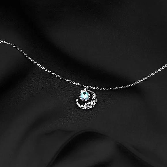 S925 Sterling Sliver Crystal Moon Opal Choker - Picture 3 of 6